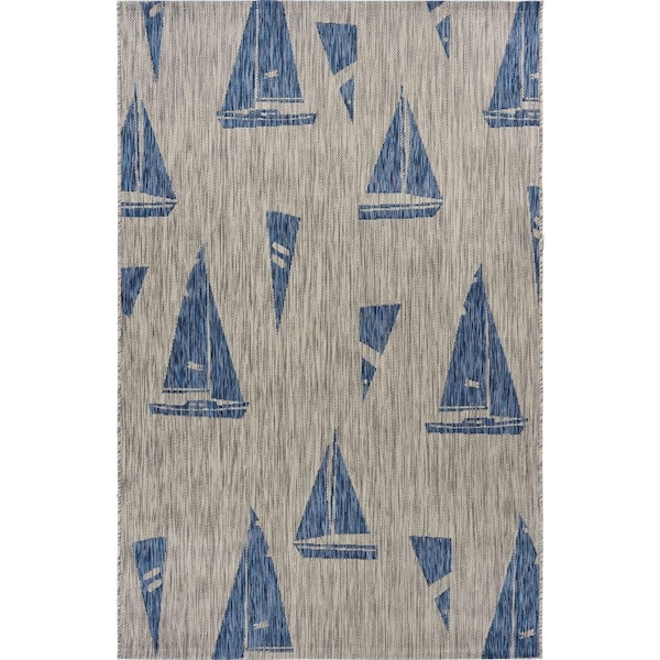 Homeroots 5 x 7 ft. Gray Sailboat Indoor & Outdoor Area Rug 393754 - main